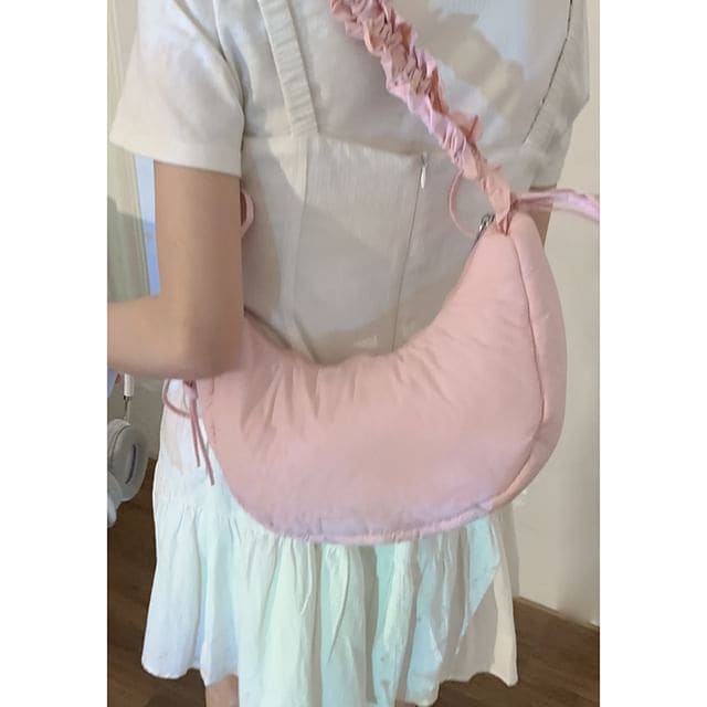 Plain Shirred Strap Crossbody Bag - Pink / One Size