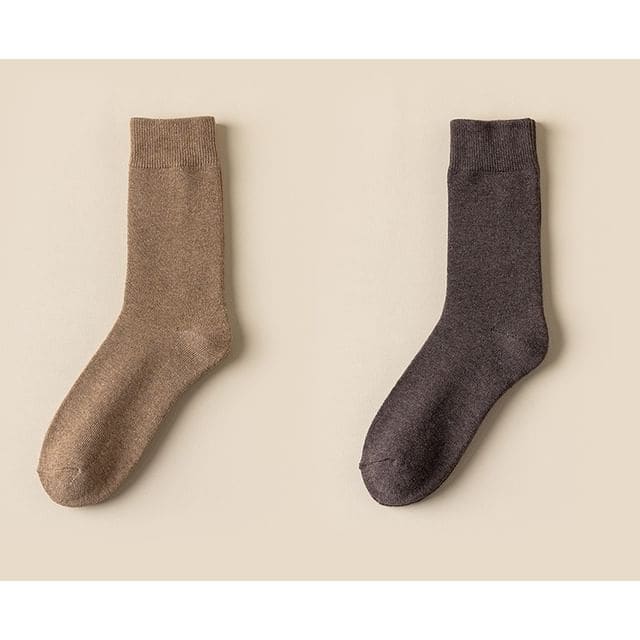 Plain Short Socks Set - Set of 2 Pairs - Light Coffee &