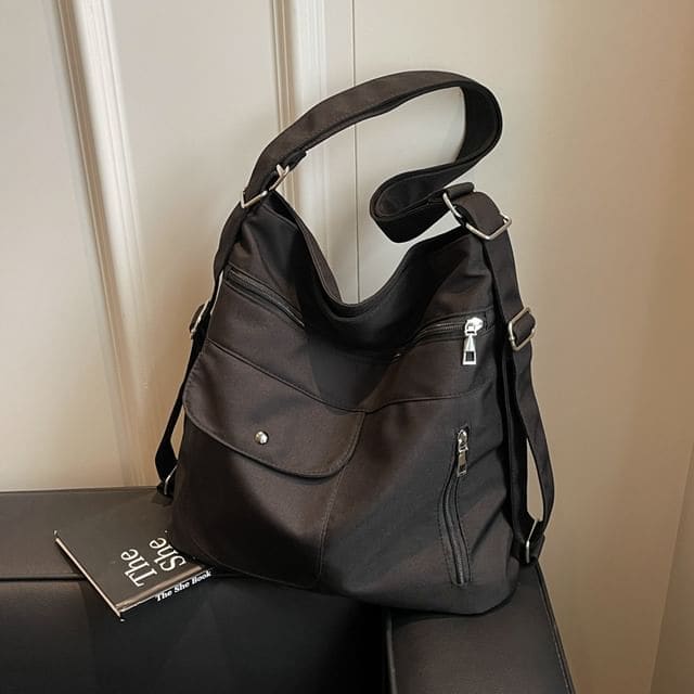 Plain Shoulder Bag - Black / One Size