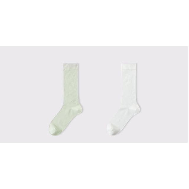 Plain Socks Set - Set of 2 Pairs - Milky White & Green