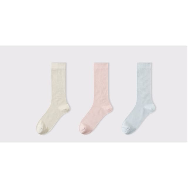 Plain Socks Set - Set of 3 Pairs - Beige & Pink & Blue