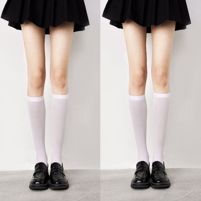 Plain Tall Socks Set - Set Of 2 Pairs - Normal Edition Tall