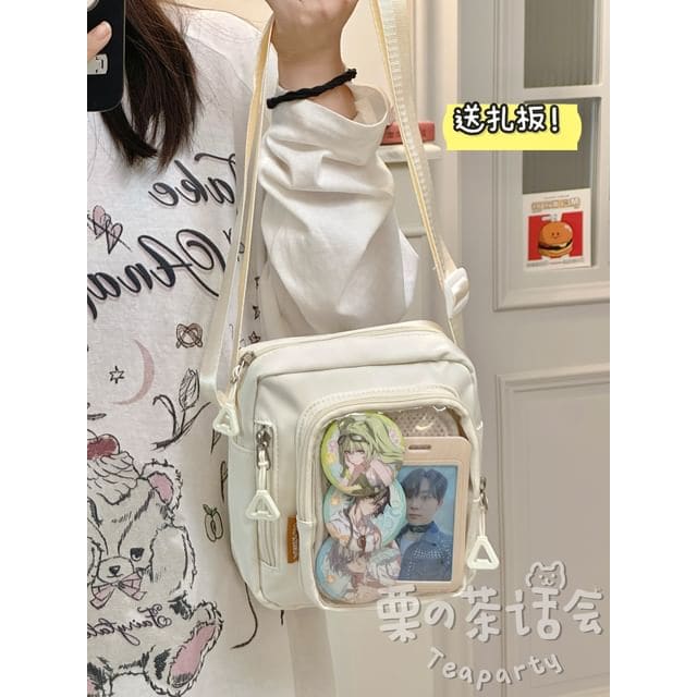 Plain Transparent Panel Crossbody Bag - Off-White / One Size