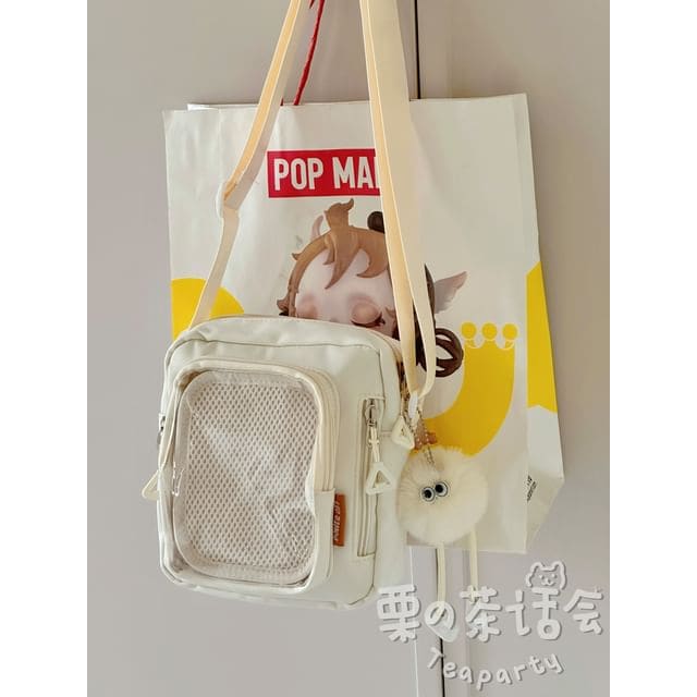 Plain Transparent Panel Crossbody Bag - With Pom Pom