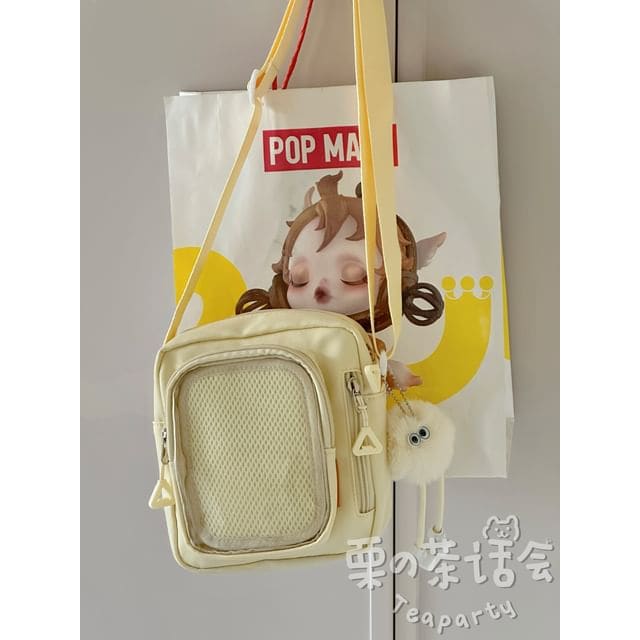 Plain Transparent Panel Crossbody Bag - With Pom Pom