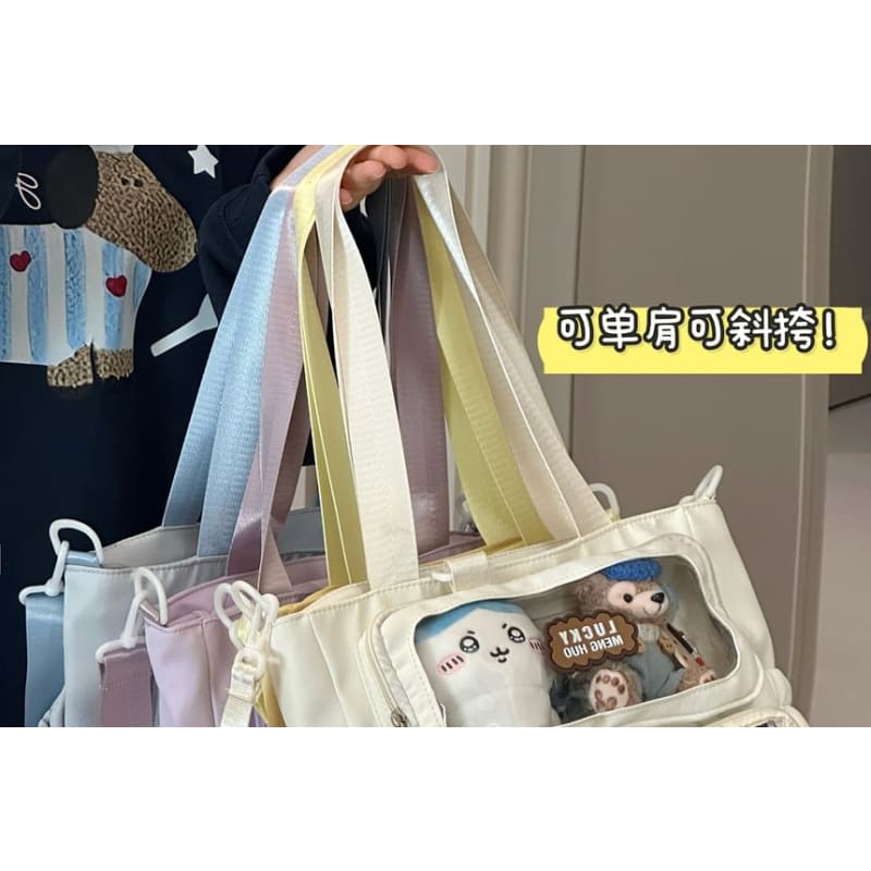 Plain Transparent Panel Crossbody Tote Bag