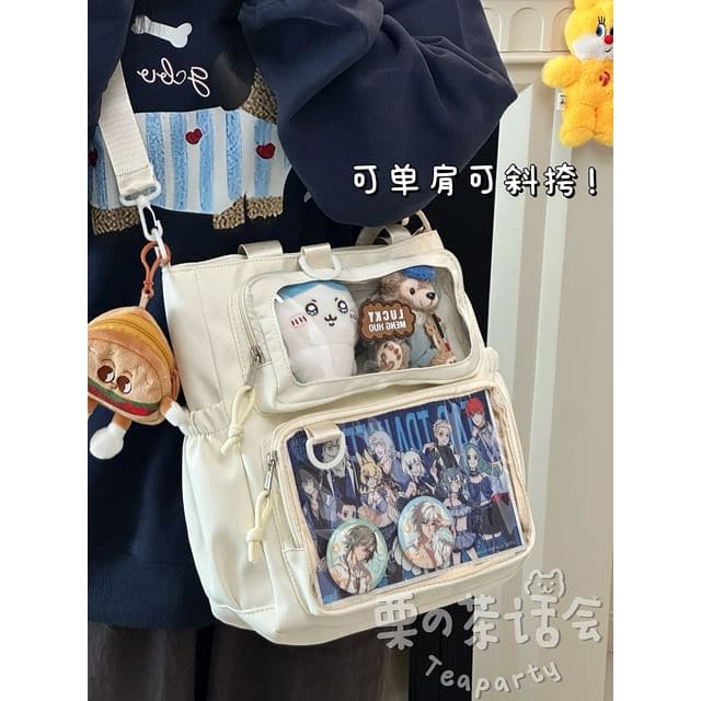 Plain Transparent Panel Crossbody Tote Bag - With Hamburger