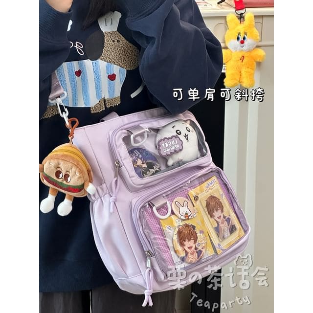 Plain Transparent Panel Crossbody Tote Bag - With Hamburger