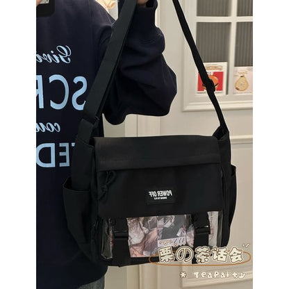 Plain Transparent Panel Messenger Bag - Black / One Size