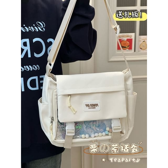 Plain Transparent Panel Messenger Bag - Off-White / One Size