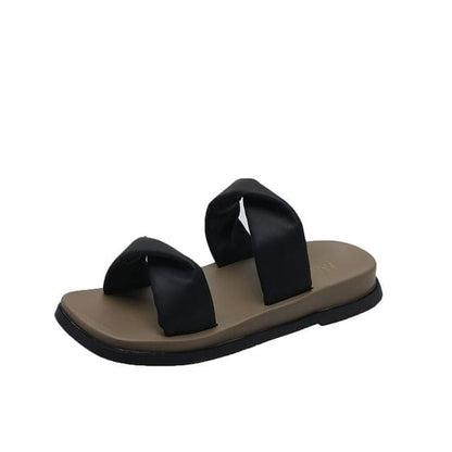 Plain Twist Slide Sandals - Black / 35