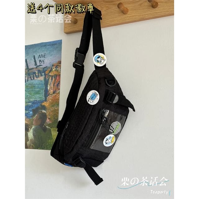 Plain Waist Bag / Bag Charm / Pin / Set - Black / One Size