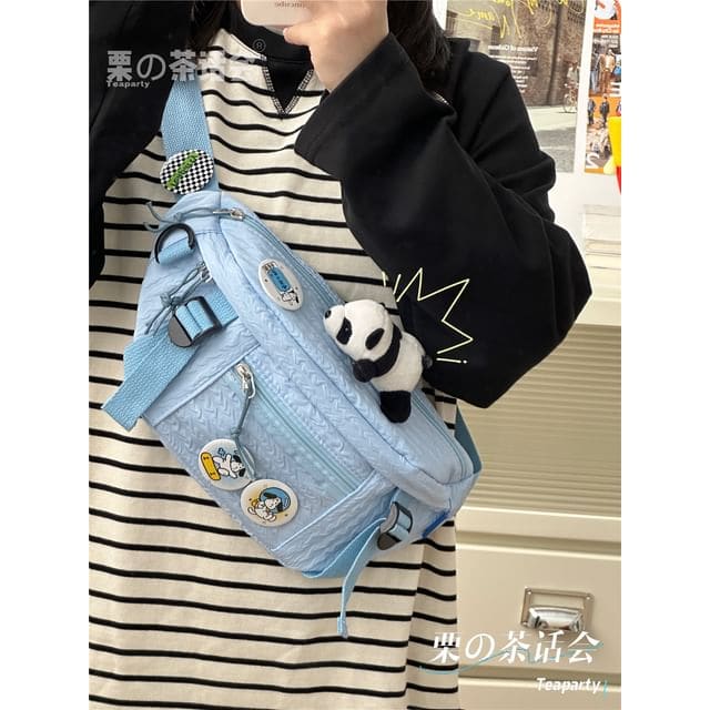 Plain Waist Bag / Bag Charm / Pin / Set - With Panda - Blue