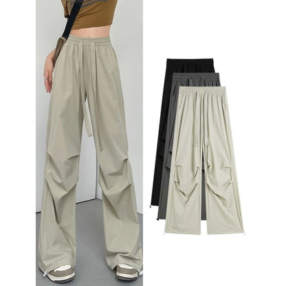 Plain Wide Leg High Waist Parachute Cargo Pants