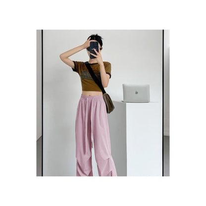 Plain Wide Leg High Waist Parachute Cargo Pants