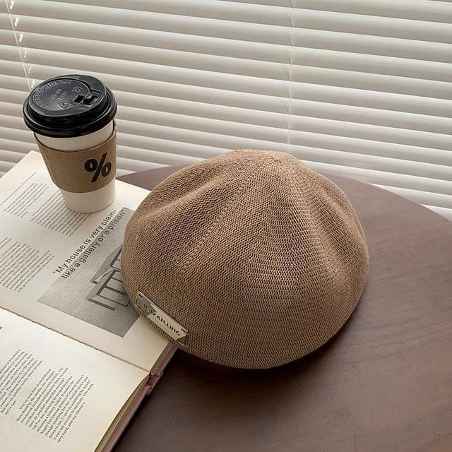 Plain Woven Beret - Coffee / One Size