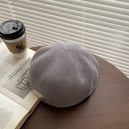 Plain Woven Beret - Gray / One Size