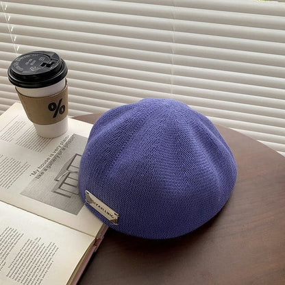 Plain Woven Beret - Purple / One Size