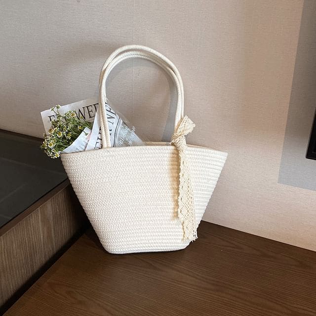 Plain Woven Tote Bag - White / One Size