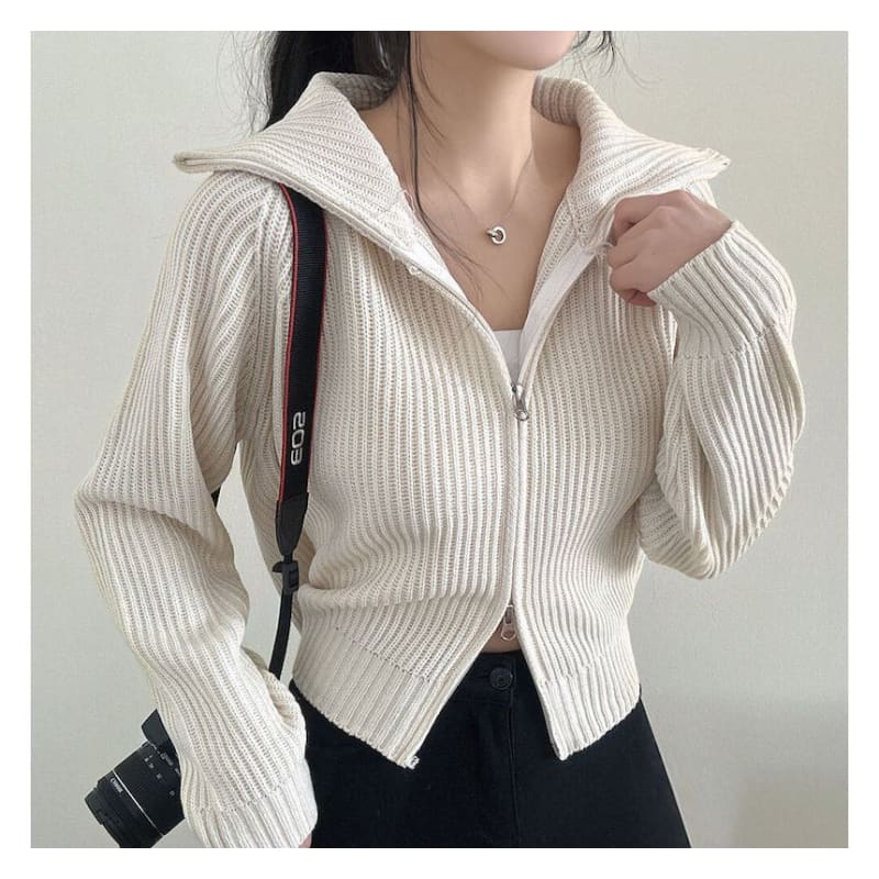 Plain Zip Cardigan