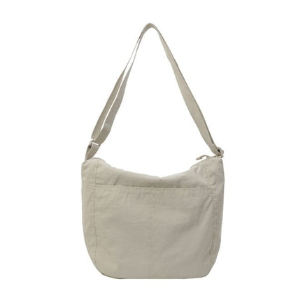 Plain Zip Nylon Shoulder Bag - Off-White / One Size