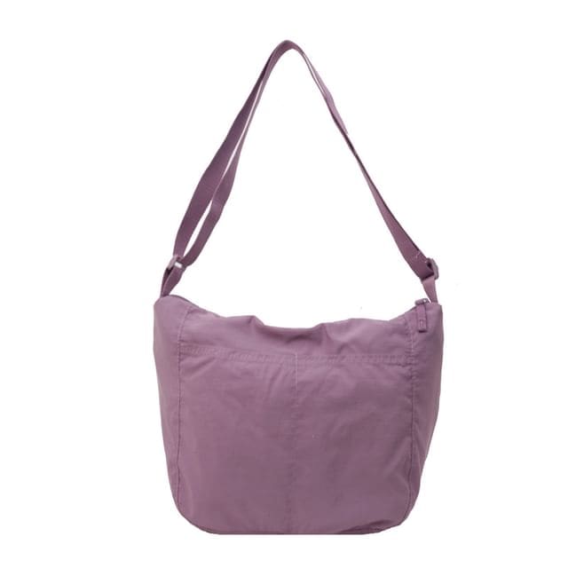 Plain Zip Nylon Shoulder Bag - Purple / One Size