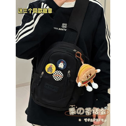 Plain Zip Sling Bag - With Hamburger - Black / One Size