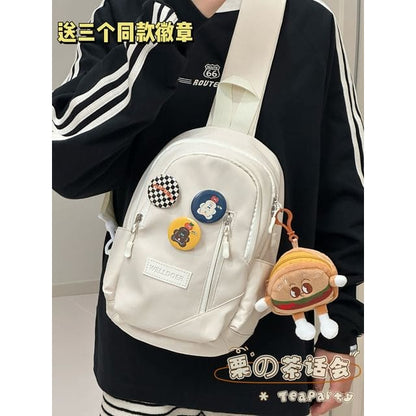 Plain Zip Sling Bag - With Hamburger - Off-White / One Size