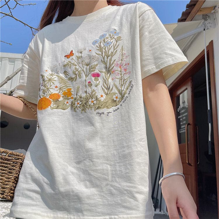 Plant Floral Graphic T-Shirt - T-Shirts