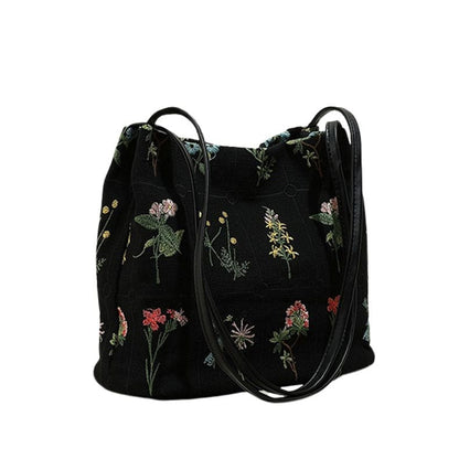 Plant Flower Embroidery Mini Bag - Standart / Black - Bags