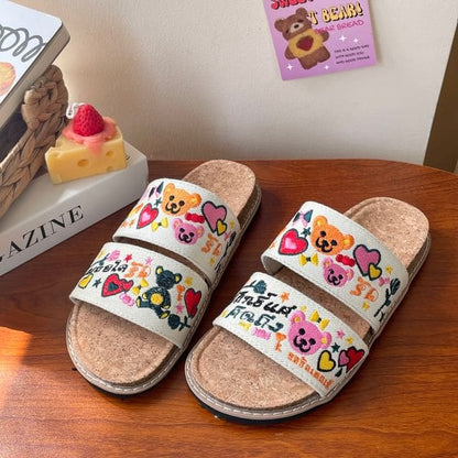 Platform Bear Embroidered Slide Sandals / Slingback Sandals