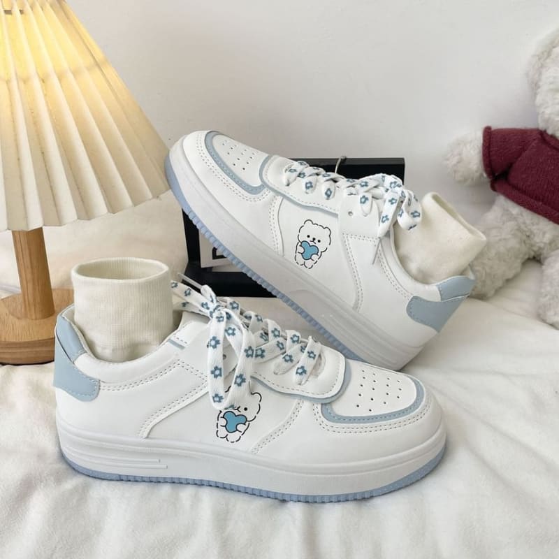 Platform Bear Print Lace Up Sneakers