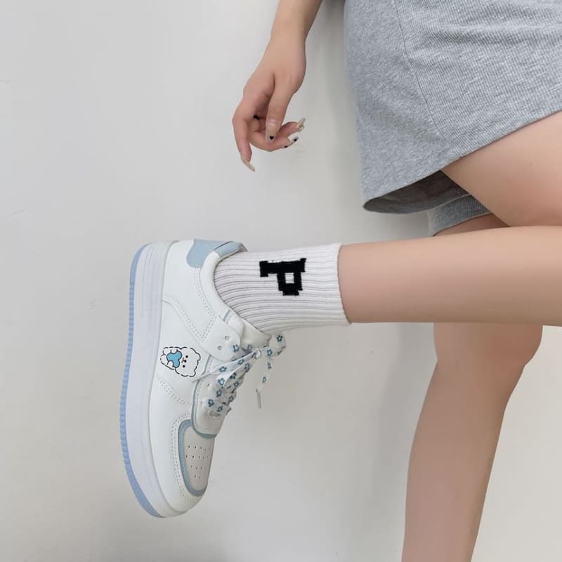 Platform Bear Print Lace Up Sneakers