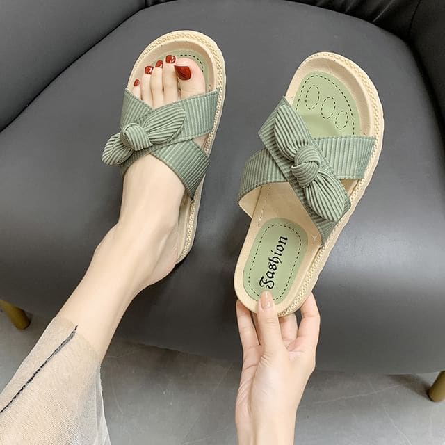 Platform Bow Slide Sandals