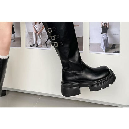 Platform Buckled Knee High Boots