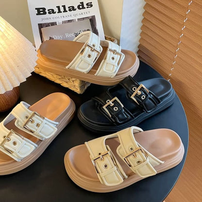 Platform Buckled Slide Sandals