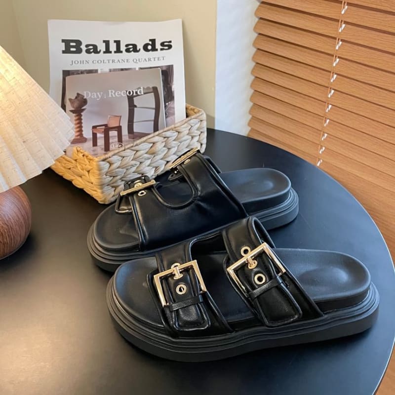 Platform Buckled Slide Sandals