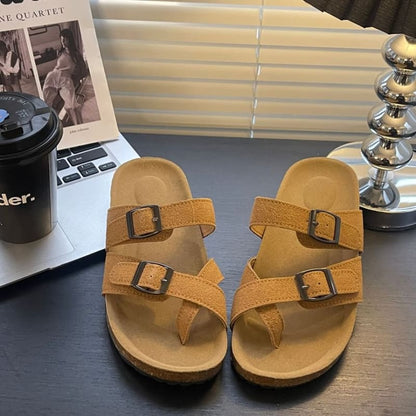 Platform Buckled Toe Loop Slide Sandals