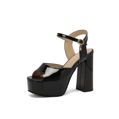 Platform Chunky Heel Sandals - Black / 34