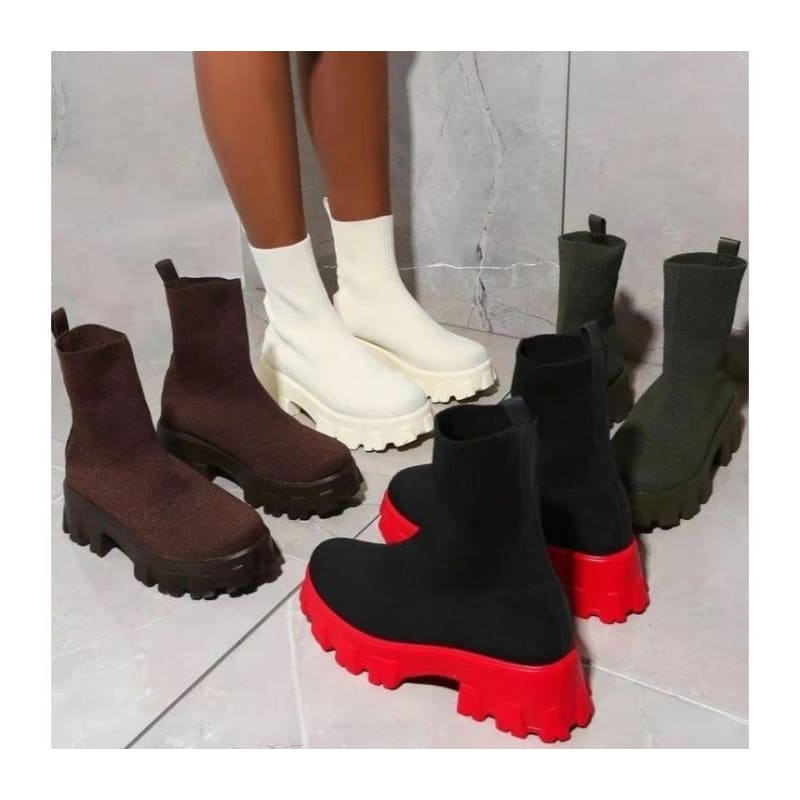 Platform Chunky Heel Sock Boots