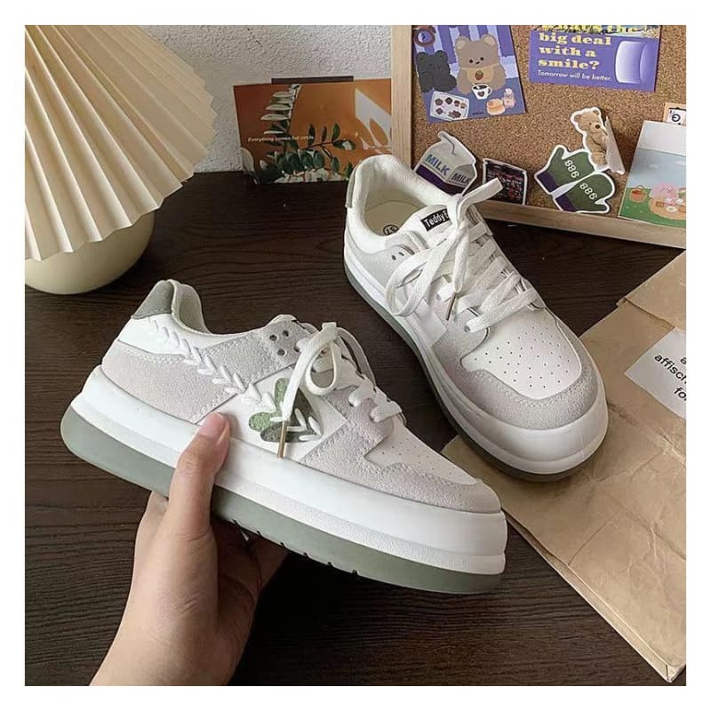 Platform Color Block Stitch Panel Sneakers