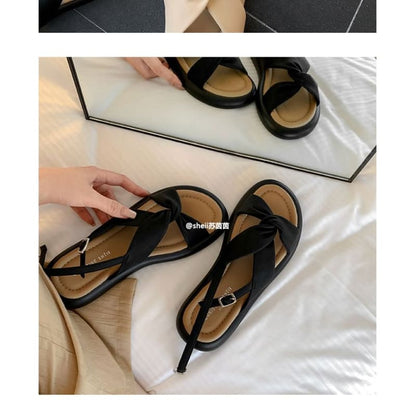 Platform Cross Strap Plain Faux Leather Slingback Sandals