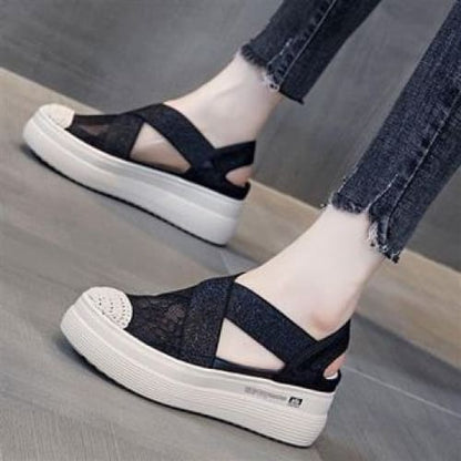 Platform Cutout Slip Ons - Black / 35