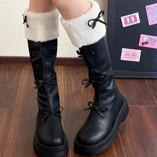 Platform Fleece Lined Bow Accent Tall Boots