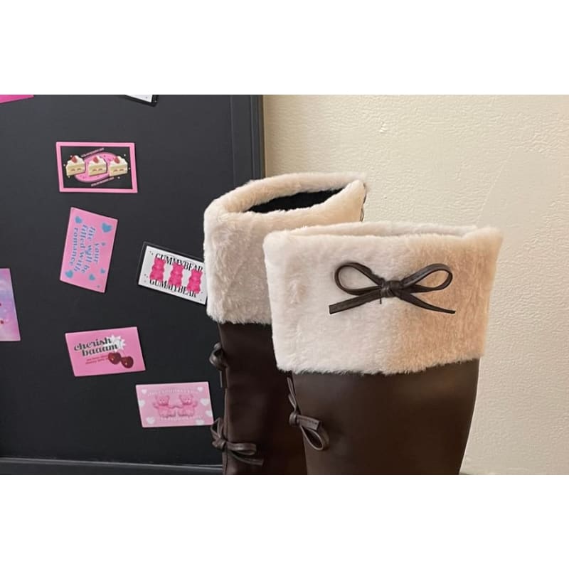 Platform Fleece Lined Bow Accent Tall Boots