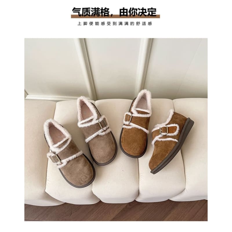 Platform Fleece-Lined Buckled Slip-Ons