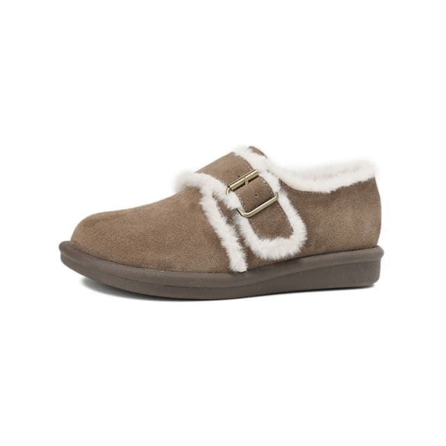 Platform Fleece-Lined Buckled Slip-Ons - Camel / 35