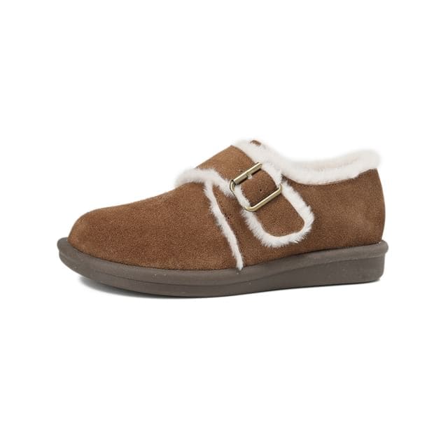 Platform Fleece-Lined Buckled Slip-Ons - Chestnut / 35