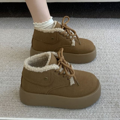 Platform Fleece-Lined Lace-Up Faux Suede Shoes