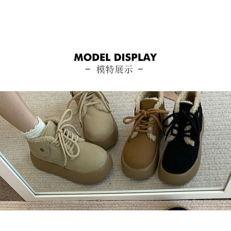 Platform Fleece-Lined Lace-Up Faux Suede Shoes